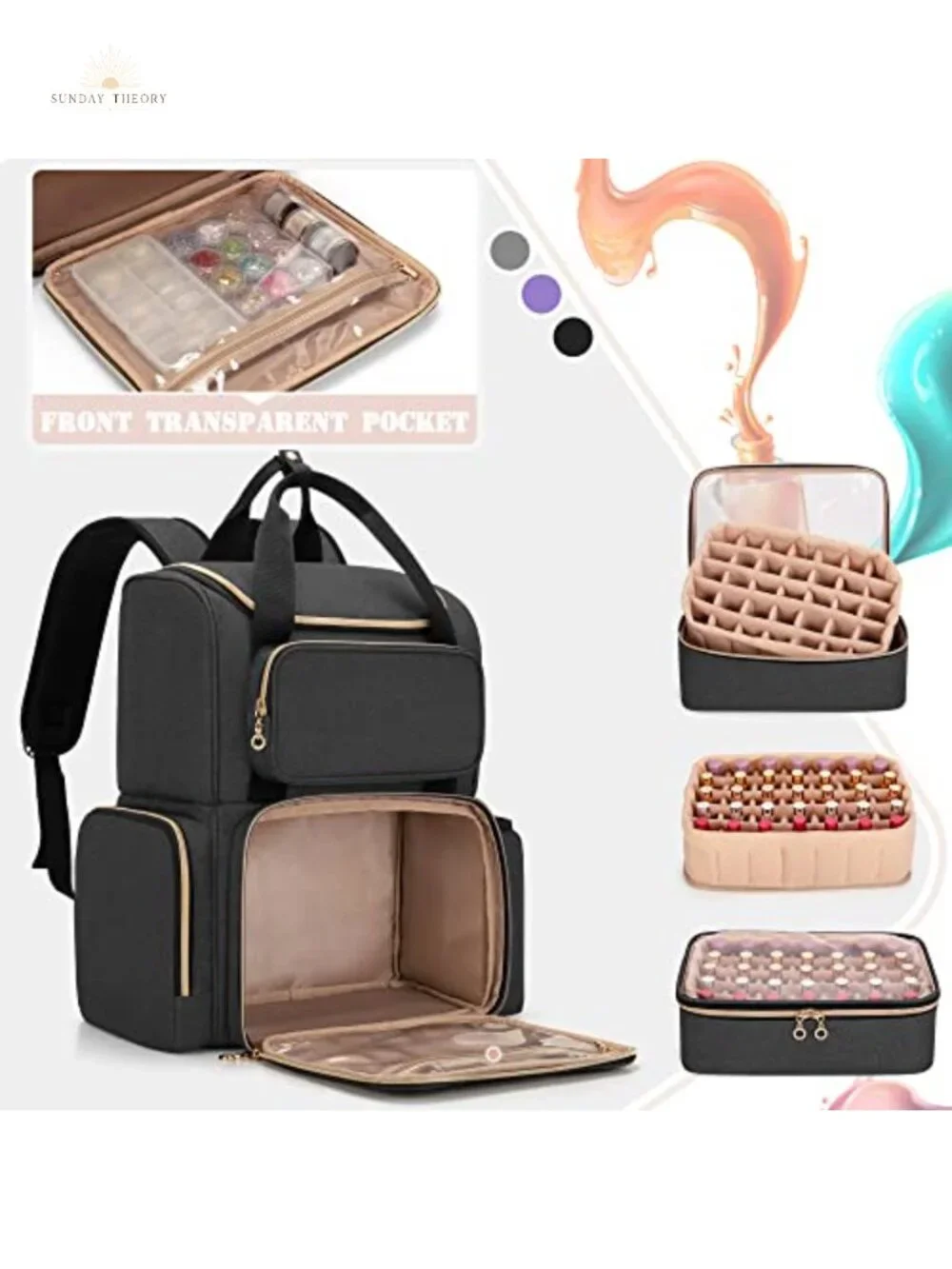 Nail Polish Organizer Backpack Holds 70 Bottles + UV Lamp Nylon Travel Case